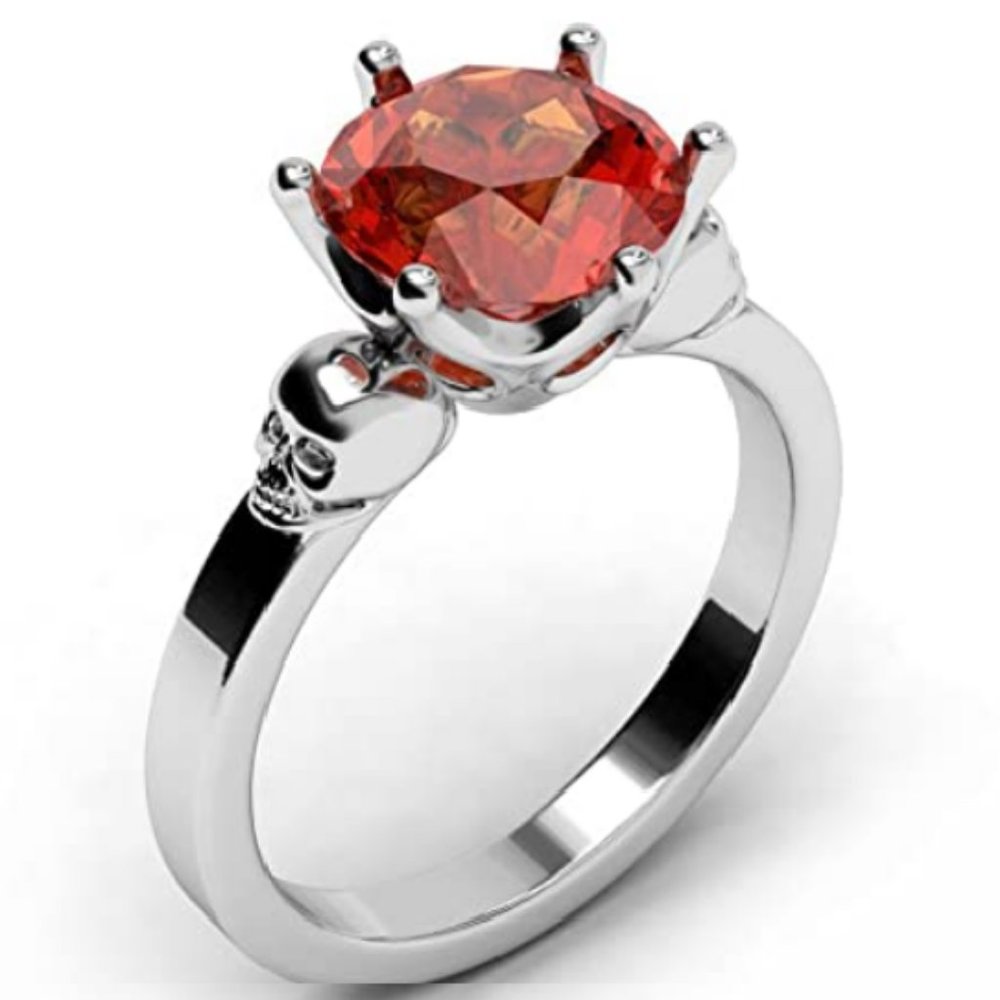 Red Ruby Gothic Skull Engagement Ring